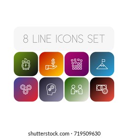 Set Of 8 Idea Outline Icons Set.Collection Of Currency, Success, Money Saving And Other Elements.