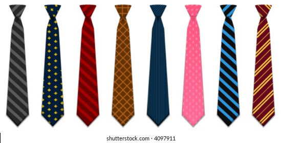 Set of 8 illustrated neck ties for business and casual attire