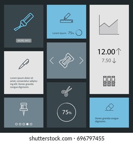 Set Of 8 Instruments Outline Icons Set.Collection Of Pushpin, Pen, Scissors And Other Elements.