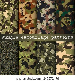 Conjunto de 8 padrões de camuflagem selva vetor