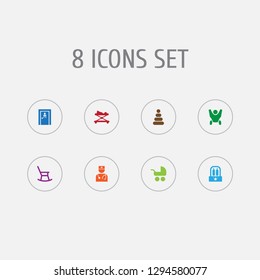 Set of 8 kid icons set. Collection of pyramid, pediatrician, moving furniture and other elements.