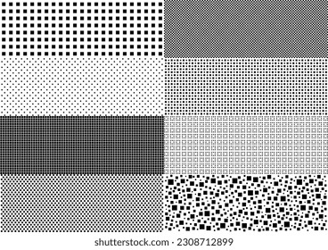 Set of 8 kinds square seamless patterns. Monochrome abstract geometric background pattern. 
Vector illustration. White background.