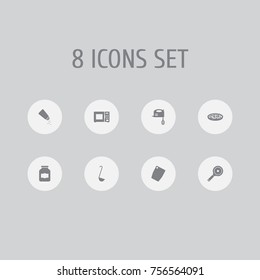 Set Of 8 Kitchen Icons Set.Collection Of Jar, Scoop, Blender And Other Elements.