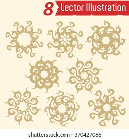 Set of 8 lace ornaments. Vector illustration.
