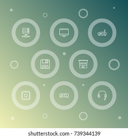 Set Of 8 Laptop Outline Icons Set.Collection Of Monitor, Modem, Laptop And Other Elements.