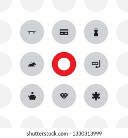 Set of 8 lifestyle icons set. Collection of mountain, jewel, fashion and other elements.