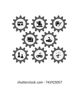Set Of 8 Lifestyle Icons Set.Collection Of Checkmate, Plant, Joystick And Other Elements.