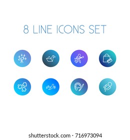 Set Of 8 Lifestyle Outline Icons Set.Collection Of Shopping, Aeromodeling, Guitar And Other Elements.