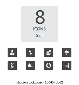 Set of 8 logistic icons set. Collection of port, perishable, earth and other elements.