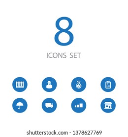 Set of 8 logistic icons set. Collection of sorting, pallet, office and other elements.