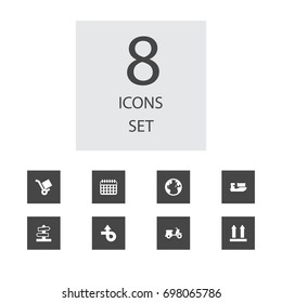Set Of 8 Logistic Icons Set.Collection Of Date, Scooter, Trip And Other Elements.
