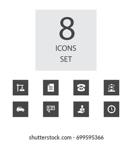 Set Of 8 Logistic Icons Set.Collection Of Document, Clock, Automobile And Other Elements.