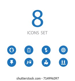 Set Of 8 Logistic Icons Set.Collection Of World, Pushpin, Deliveryman And Other Elements.