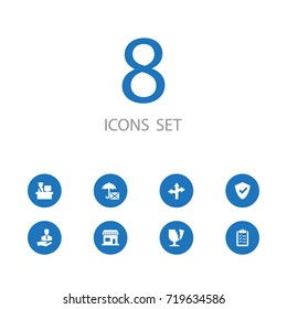 Set Of 8 Logistic Icons Set.Collection Of Protected, Store And Other Elements.