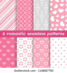 Set of 8 lovely seamless vector patterns in pastel colors