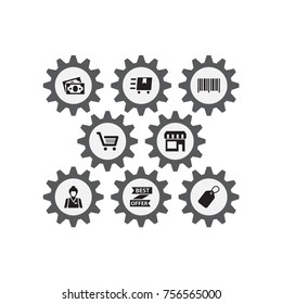 Set Of 8 Magazine Icons Set.Collection Of Identification Code, Basket, Dollar And Other Elements.