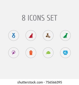 Set Of 8 Mammal Icons Set.Collection Of Medallion, Fishbowl, Bird And Other Elements.