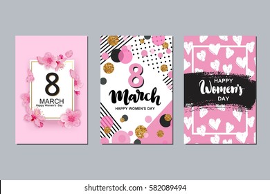 Set of 8 march cards. Happy women's international day design.