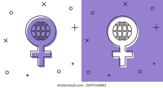 Defina o ícone de 8 de março isolado no fundo branco e roxo. Dia Internacional das Mulheres Felizes.  Vetor