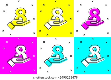 Set 8 March on hand icon isolated on color background. International Happy Women Day.  Vector Illustration