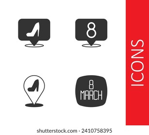 Set 8 March, Woman shoe,  and  icon. Vector