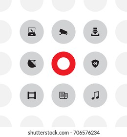 Set Of 8 Media Icons Set.Collection Of Notebook, Download, Filmstrip And Other Elements.