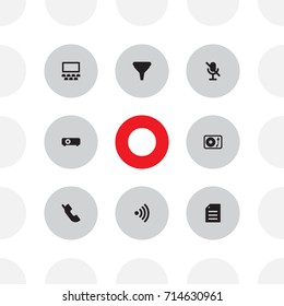 Set Of 8 Media Icons Set.Collection Of Wifi, Turntable, Forbidden And Other Elements.