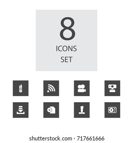Set Of 8 Media Icons Set.Collection Of Download, Game, Turntable And Other Elements.