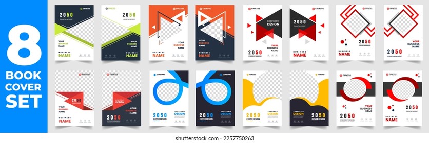 set of 8 Mega collection corporate business book cover design template. business book cover design. book cover bundle. Company book cover set template.