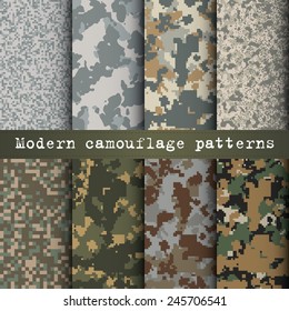 Set of 8 modern camouflage patterns vector