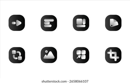 A set 8 modern and minimal user interface icons designed in a rounded square style