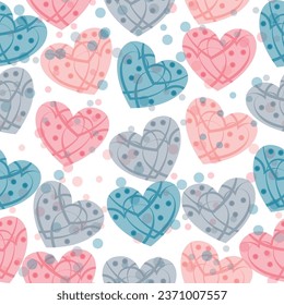 set of 8 multicolored cute seamless patterns.   heart drawing
