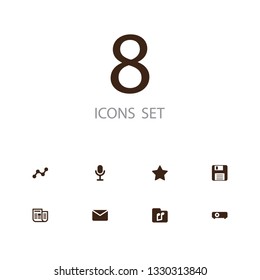 Set of 8 multimedia icons set. Collection of rating, favorite, music and other elements.