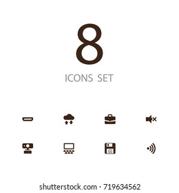 Set Of 8 Multimedia Icons Set.Collection Of Briefcase, Service, Auditorium And Other Elements.