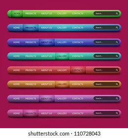 Set of 8 navigation bars for your website on pink background. This image is fully editable.