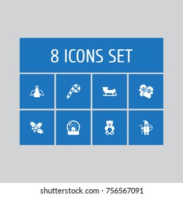 Set Of 8 New Icons Set.Collection Of Claus, Magic Sphere, Bear And Other Elements.