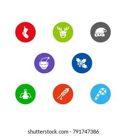 Set Of 8 New Icons Set.Collection Of Cap, Socks, Lollipop And Other Elements.