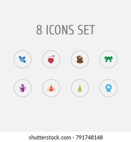 Set Of 8 New Icons Set.Collection Of Archangel, Decoration, Ilex And Other Elements.