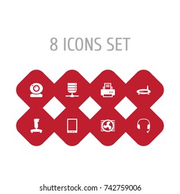 Set Of 8 Notebook Icons Set. Collection Of Joystick, Router, Datacenter And Other Elements.