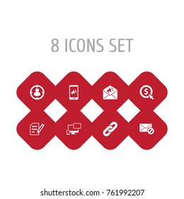 Set Of 8 Optimization Icons Set.Collection Of Author Rights, Responsive, Site And Other Elements.