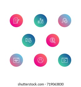 Set Of 8 Optimization Outline Icons Set.Collection Of Search, Columns, Block And Other Elements.