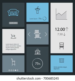 Set Of 8 Set Outline Icons Set.Collection Of Drawer Unit, Chair, Bookshelf And Other Elements.