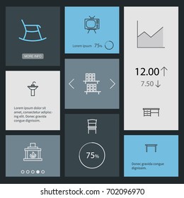 Set Of 8 Set Outline Icons Set.Collection Of Tv Set, Bookshelf, Desk And Other Elements.
