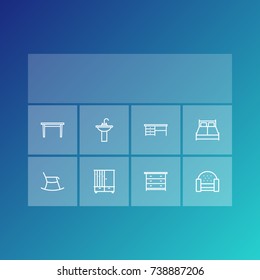 Set Of 8 Set Outline Icons Set.Collection Of Desk, Washbasin, Hall Tree And Other Elements.