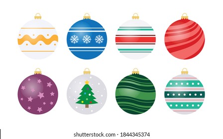 A set of 8 patterned Christmas ornaments