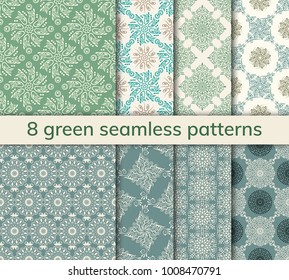 Set of 8 patterns. Collection arabic, indian, japanese, islamic motifs. Mandala seamless pattern. Ethnic bohemian background. Wrapping and scrapbook paper. Abstract flower. Vector illustration