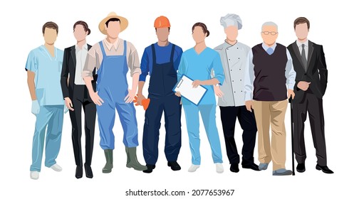 Set of 8 pcs people of different professions on a white background - Vector illustration