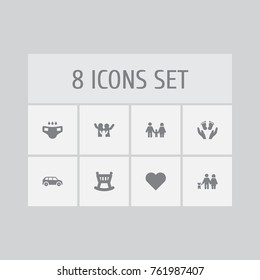 Set Of 8 People Icons Set.Collection Of Automobile, Cheerful, Cot And Other Elements.