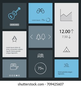 Set Of 8 Picnic Outline Icons Set.Collection Of Teapot, Grill, Binoculars And Other Elements.