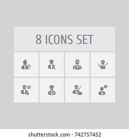 Set Of 8 Position Icons Set.Collection Of Stylist, Money Agent, Journalist And Other Elements.